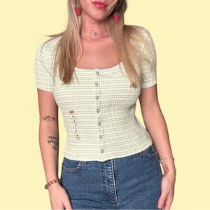 Levi's Pale Yellow Ribbed Button-Front Crop Top